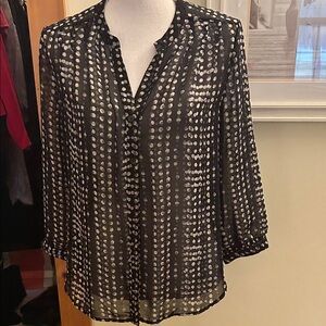 Old Navy Black Sheer Blouse with Silver Dot Print